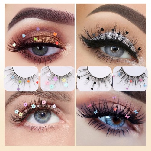 Individual False Eyelash, 3D Faux Mink Lashes Butterfly Glitter Eyelashes Extension, Natural Synthetic Decoration