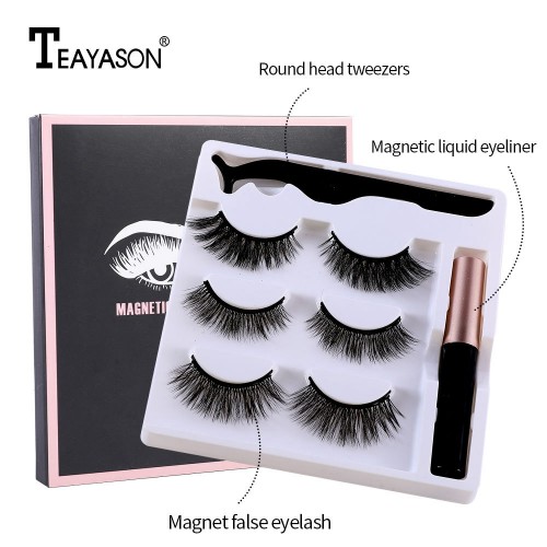 Magnetic Eyelashes with Magnetic Eyeliner Kit - 3 Pairs Upgraded 3D 5D Magnetic Eyelashes Kit with Magnetic Eyeliner, Reusable, No Glue