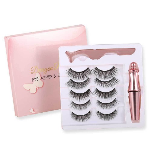 Magnetic Eyelashes with Magnetic Eyeliner Kit - 5 Pairs Upgraded 3D Magnetic Eyelashes Kit with Magnetic Eyeliner, Reusable, No Glue