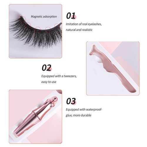 Magnetic Eyelashes and Eyeliner Kit, 3 Pairs Reusable Magnetic Lashes with Eyeliner and Tweezers, 3D Natural Look False Eyelashes, Easy to Wear, No Glue