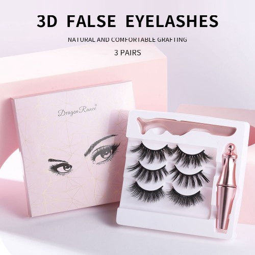 Magnetic Eyelashes and Eyeliner Kit, 3 Pairs Reusable Magnetic Lashes with Eyeliner and Tweezers, 3D Natural Look False Eyelashes, Easy to Wear, No Glue