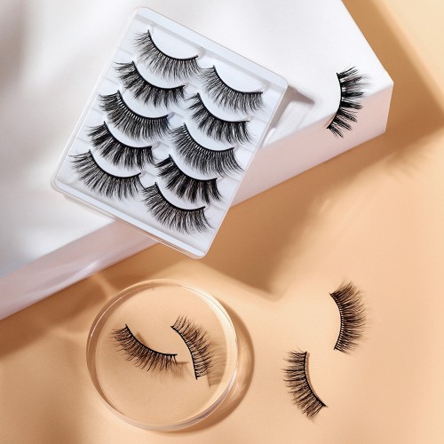 Lashes Eyelashes Natural Look, False Wispy Look 5 Pairs Soft Faux Mink 3D