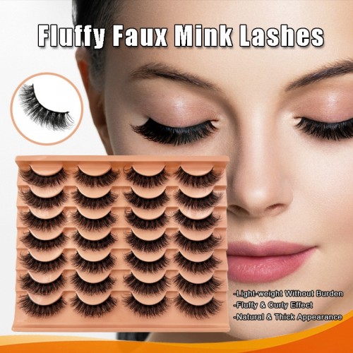 False Lashes Fairy Wispy Fluffy Natural Look Butterfly Faux Mink Lashes Cat-Eye - 14 Pairs