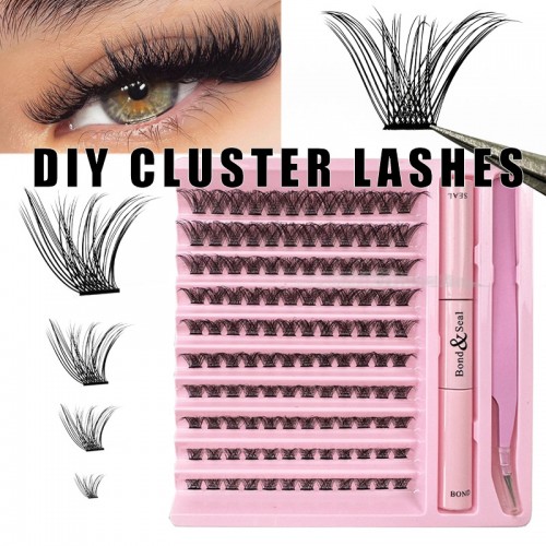 Lash Extension Kit 120pcs Lash Clusters D Curl 10-16mm Lash Clusters Kit with Lash Bond and Seal and Remover Dense Look DIY Lash Kit Easy to Apply at Home