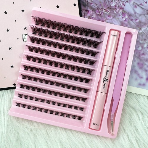 Lash Extension Kit 120pcs Lash Clusters D Curl 10-16mm Lash Clusters Kit with Lash Bond and Seal and Remover Dense Look DIY Lash Kit Easy to Apply at Home