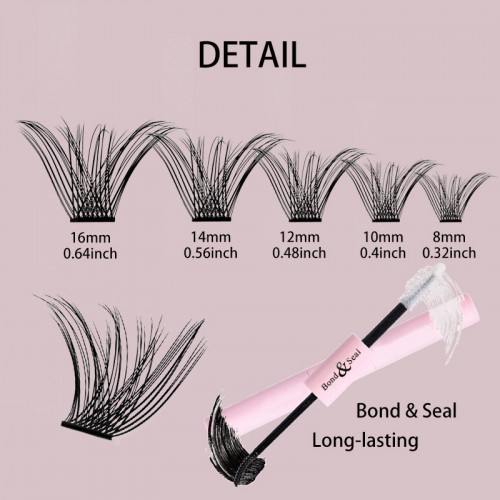 Lash Extension Kit 120pcs Lash Clusters D Curl 10-16mm Lash Clusters Kit with Lash Bond and Seal and Remover Dense Look DIY Lash Kit Easy to Apply at Home