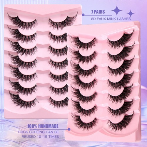 3D Lashes Eyelashes Natural Look, False Wispy Look 7 Pairs Soft Faux Mink