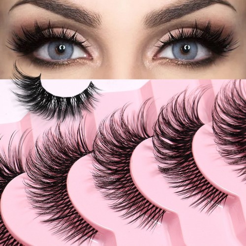 3D Lashes Eyelashes Natural Look, False Wispy Look 7 Pairs Soft Faux Mink