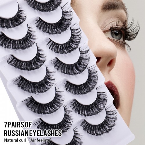 7 Pairs Little Devil Style Lashes Extension Clear Band Fox Eye False Eyelashes Natural Volume Thick Self-adhesive Makeup Eyelashes