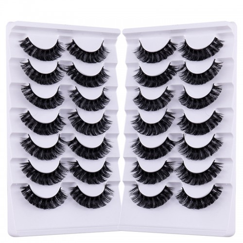 7 Pairs Little Devil Style Lashes Extension Clear Band Fox Eye False Eyelashes Natural Volume Thick Self-adhesive Makeup Eyelashes