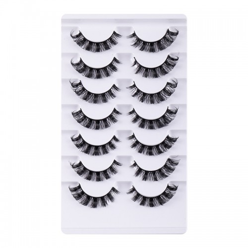 7 Pairs Little Devil Style Lashes Extension Clear Band Fox Eye False Eyelashes Natural Volume Thick Self-adhesive Makeup Eyelashes