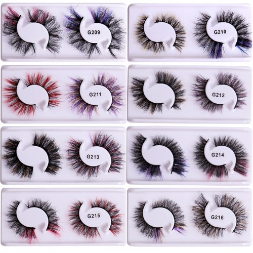 2 Pairs Natural False Lashes With Color Soft Wispy Thick Curly 3D Faux Mink Colored Eyelashes Extension Full Strip Lashe