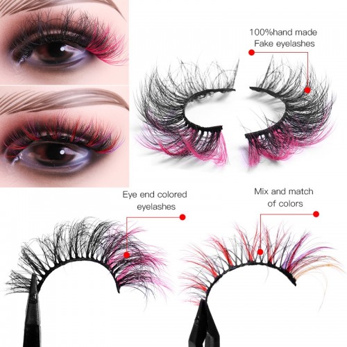 2 Pairs Natural False Lashes With Color Soft Wispy Thick Curly 3D Faux Mink Colored Eyelashes Extension Full Strip Lashe