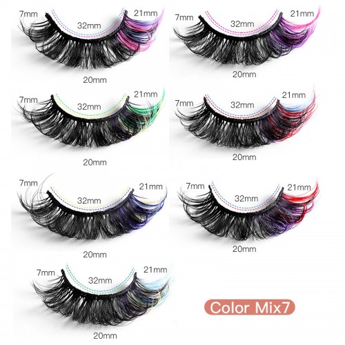 7 Pairs Natural False Lashes With Color Soft Wispy Thick Curly 3D Faux Mink Colored Eyelashes Extension Full Strip Lashes