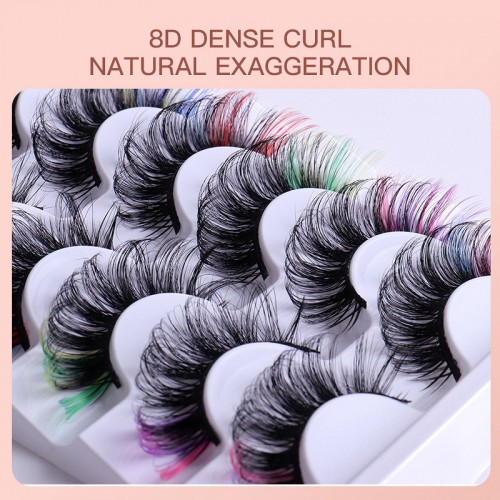 7 Pairs Natural False Lashes With Color Soft Wispy Thick Curly 3D Faux Mink Colored Eyelashes Extension Full Strip Lashes