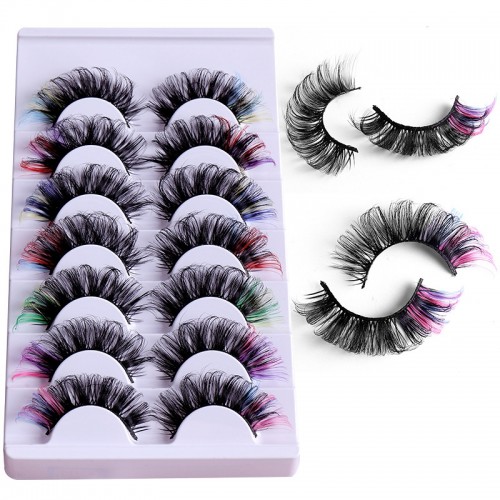 7 Pairs Natural False Lashes With Color Soft Wispy Thick Curly 3D Faux Mink Colored Eyelashes Extension Full Strip Lashes