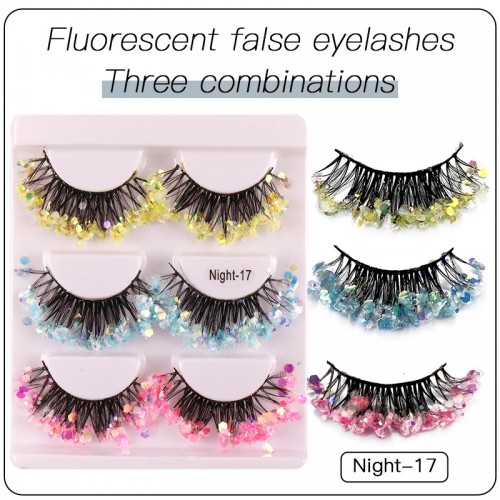 3 Pairs Glitter False Eyelashes Dramatic Fluffy Makeup Lashes Sparkling Sequins Thick & Exaggerated Eyelashes For Stage Cosplay Costume Parties Christmas