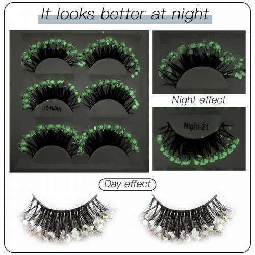 3 Pairs Glitter False Eyelashes Dramatic Fluffy Makeup Lashes Sparkling Sequins Thick & Exaggerated Eyelashes For Stage Cosplay Costume Parties Christmas