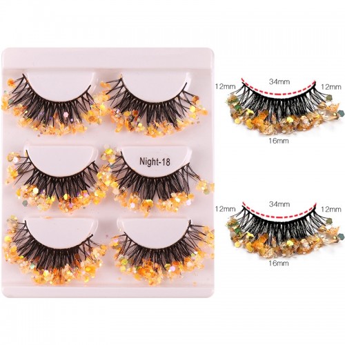 3 Pairs Glitter False Eyelashes Dramatic Fluffy Makeup Lashes Sparkling Sequins Thick & Exaggerated Eyelashes For Stage Cosplay Costume Parties Christmas