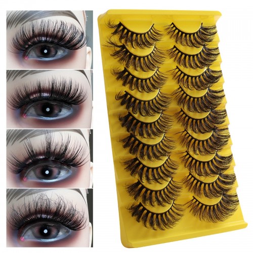 9 pairs Fluffy D Curl Faux Mink Lashes - Wispy, Full Volume False Eyelashes for Dramatic Cat Eye Look