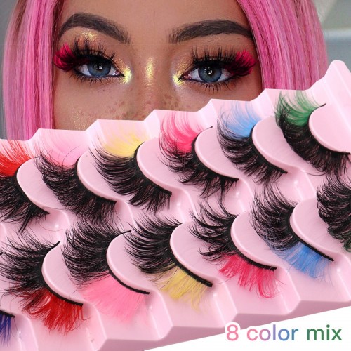 8 Pairs Colored Eyelashes 22mm Fluffy False Eyelashes Cat Eye Look Colorful Strip Lashes Extensions