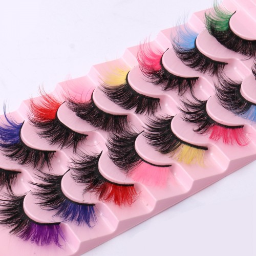 8 Pairs Colored Eyelashes 22mm Fluffy False Eyelashes Cat Eye Look Colorful Strip Lashes Extensions