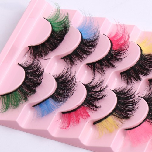 8 Pairs Colored Eyelashes 22mm Fluffy False Eyelashes Cat Eye Look Colorful Strip Lashes Extensions