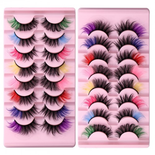 8 Pairs Colored Eyelashes 22mm Fluffy False Eyelashes Cat Eye Look Colorful Strip Lashes Extensions