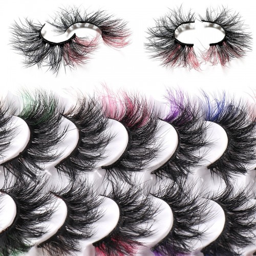 7 Pairs Colored False Eyelashes D Curl Mink Lashes Natural Look Fluffy Eyelashes Thin Strip Eyelashes Extension For Stage & Party Use 6D Volume Cat Eye Lashes Pack With Color