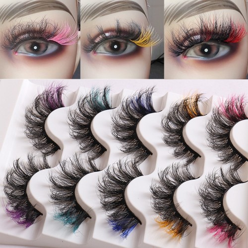 Colored Eyelashes, Cat Eye Lashes Wispy 3D Faux Mink Lashes Fluffy Colorful False Eyelashes ,Christmas Cosplay Lashes Like Extensions,C Curling Lashes Strips 2/3/5 Pairs