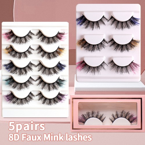 Colored Eyelashes, Cat Eye Lashes Wispy 3D Faux Mink Lashes Fluffy Colorful False Eyelashes ,Christmas Cosplay Lashes Like Extensions,C Curling Lashes Strips 2/3/5 Pairs