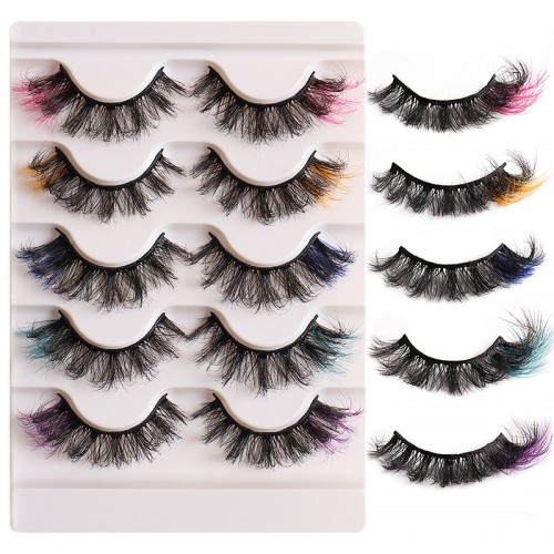 Colored Eyelashes, Cat Eye Lashes Wispy 3D Faux Mink Lashes Fluffy Colorful False Eyelashes ,Christmas Cosplay Lashes Like Extensions,C Curling Lashes Strips 2/3/5 Pairs