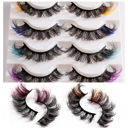 Colored Eyelashes, Cat Eye Lashes Wispy 3D Faux Mink Lashes Fluffy Colorful False Eyelashes ,Christmas Cosplay Lashes Like Extensions,C Curling Lashes Strips 2/3/5 Pairs