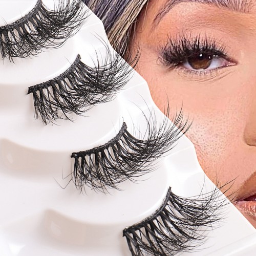 Magnetic Eyelashes 4 Pairs Reusable False Lashes 3D Natural Fluffy Lashes Extension Cat Eye Style Lashes Reusable And No Glue Needed