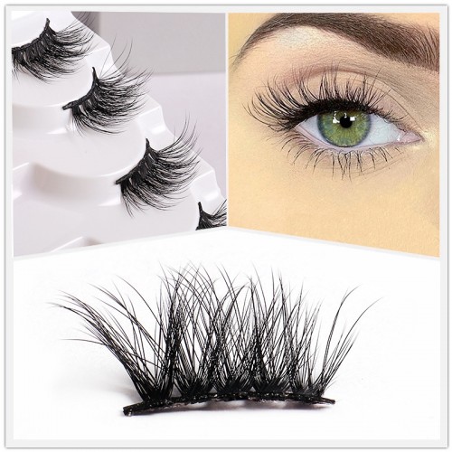 Magnetic Eyelashes 4 Pairs Reusable False Lashes 3D Natural Fluffy Lashes Extension Cat Eye Style Lashes Reusable And No Glue Needed