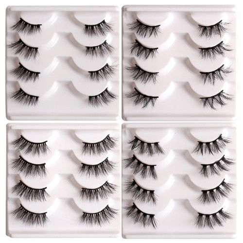 Magnetic Eyelashes 4 Pairs Reusable False Lashes 3D Natural Fluffy Lashes Extension Cat Eye Style Lashes Reusable And No Glue Needed