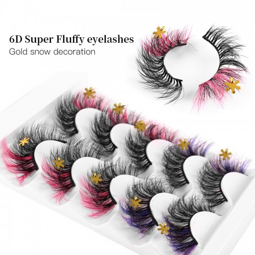 Colored Eyelashes, Cat Eye Lashes Wispy 3D Faux Mink Lashes Fluffy Colorful False Eyelashes ,Christmas Cosplay Lashes Like Extensions,C Curling Lashes Strips 5 Pairs