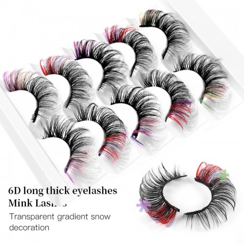 Colored Eyelashes, Cat Eye Lashes Wispy 3D Faux Mink Lashes Fluffy Colorful False Eyelashes ,Christmas Cosplay Lashes Like Extensions,C Curling Lashes Strips 5 Pairs