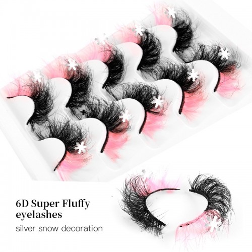 Colored Eyelashes, Cat Eye Lashes Wispy 3D Faux Mink Lashes Fluffy Colorful False Eyelashes ,Christmas Cosplay Lashes Like Extensions,C Curling Lashes Strips 5 Pairs