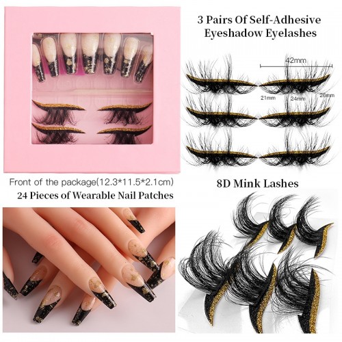 Self-adhesive Eyeliner Eyeshadow False Eyelashes Patch Double Eyelid False Eyelashes Waterproof Party Glitter Eye Makeup Stickers With Matched Nails & Beauty Kit