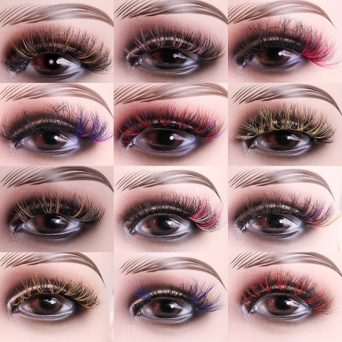 5 Pairs Colored Eyelashes Fluffy False Eyelashes Cat Eye Look Colorful Strip Lashes