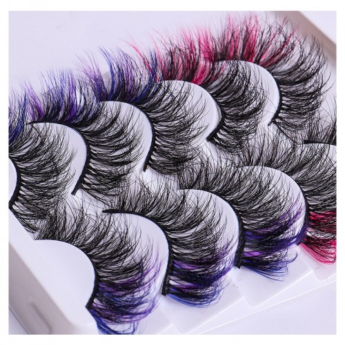 5 Pairs Colored Eyelashes Fluffy False Eyelashes Cat Eye Look Colorful Strip Lashes