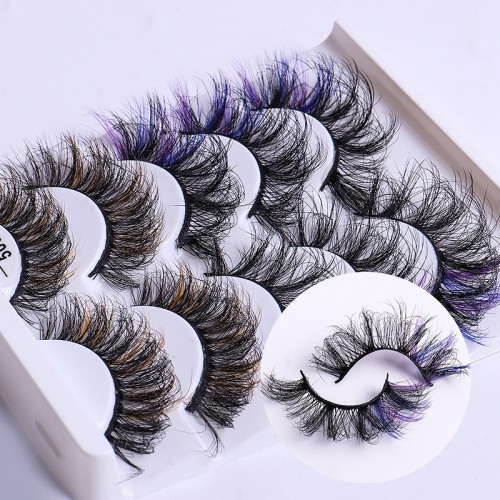 5 Pairs Colored Eyelashes Fluffy False Eyelashes Cat Eye Look Colorful Strip Lashes