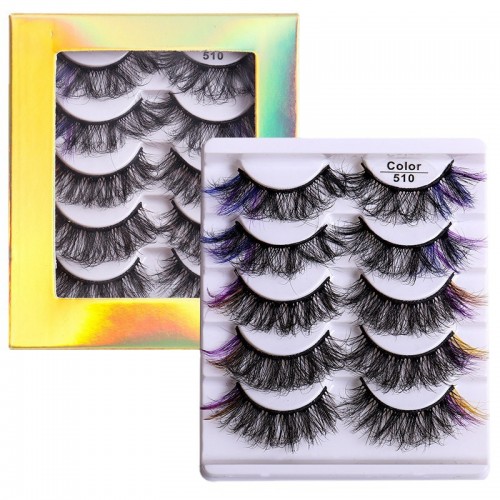 5 Pairs Colored Eyelashes Fluffy False Eyelashes Cat Eye Look Colorful Strip Lashes