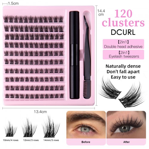 DIY Eyelashes Extension Kit, 120 Pcs Lash Clusters Slender Stem With Super Holding Mascara Brush Bond And Seal Eyelash Glue And Lash Applicator Eyelash Cluster Extensions Set