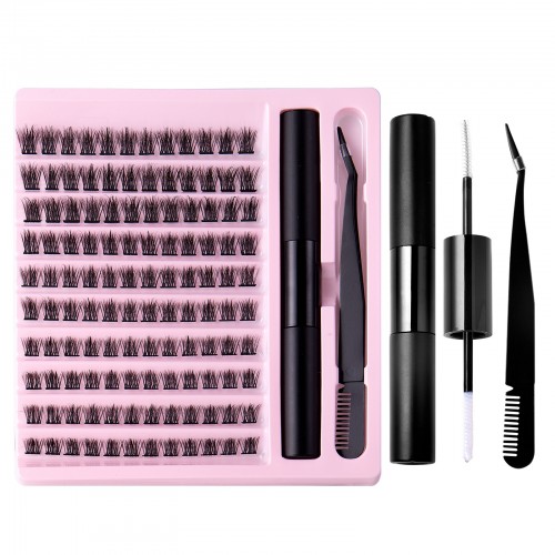 DIY Eyelashes Extension Kit, 120 Pcs Lash Clusters Slender Stem With Super Holding Mascara Brush Bond And Seal Eyelash Glue And Lash Applicator Eyelash Cluster Extensions Set