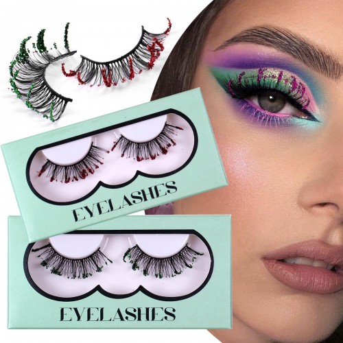 Glitter Lashes Dramatic Colored False Eyelashes Fairy Manga Decoration Eye Lashes For Christmas Cosplay Masquerade Makeup Lashes