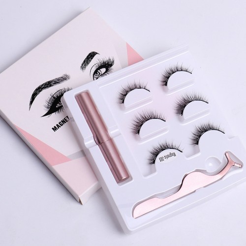 3 pairs Magnetic Cat Eye Eyelashes Set with Eyeliner Pen and Tweezers - Glue Free and Self Adhesive for Long-Lasting and Natural Look