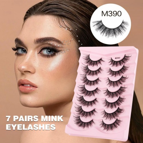 False Eyelashes Set, 7 Pairs D Curling Fishtail Crossed Natural Style 3D False Eyelashes, Natural Look Fluffy Cat Eye Lashes