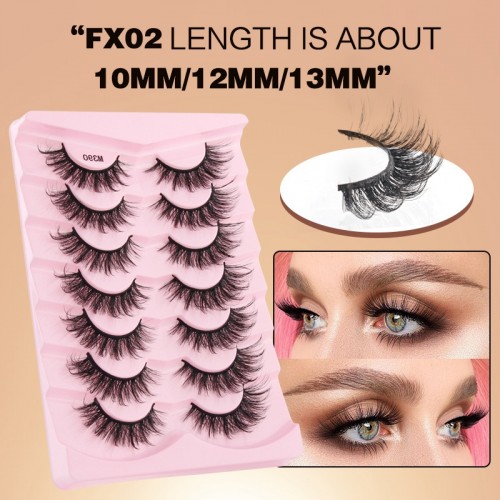 False Eyelashes Set, 7 Pairs D Curling Fishtail Crossed Natural Style 3D False Eyelashes, Natural Look Fluffy Cat Eye Lashes